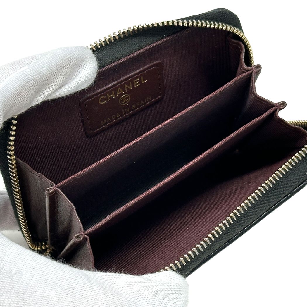 Chanel Wallet Quilted Coin Case Soft Caviar Leather Black Gold Zip Around Small — view 4
