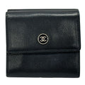 Chanel Wallet Coco Button Bifold Leather Black Simple Adult Logo