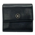 Chanel Wallet Coco Button Bifold Leather Black Simple Adult Logo