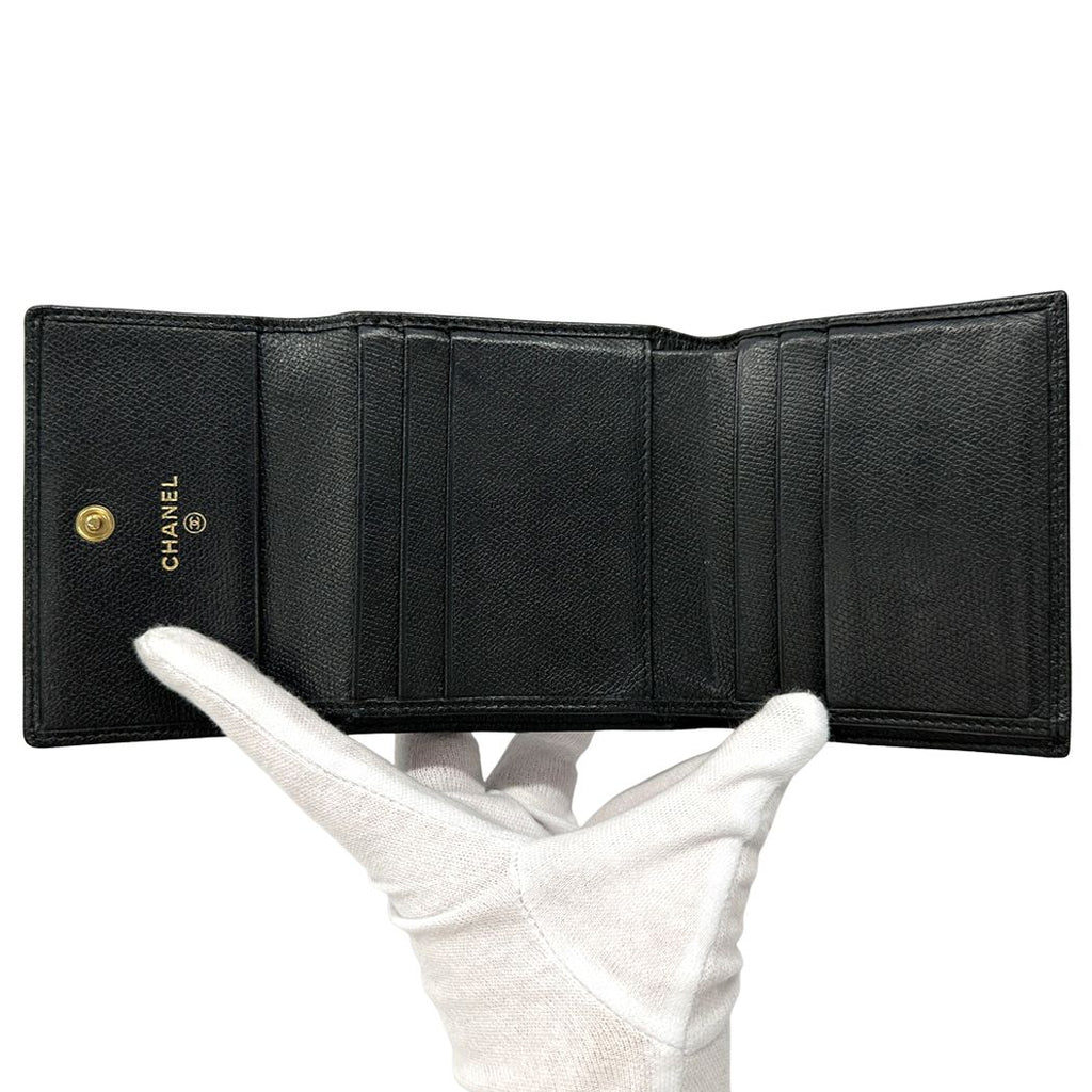 Chanel Wallet Coco Button Bifold Leather Black Simple Adult Logo — view 4