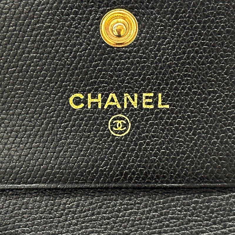 Chanel Wallet Coco Button Bifold Leather Black Simple Adult Logo — view 7