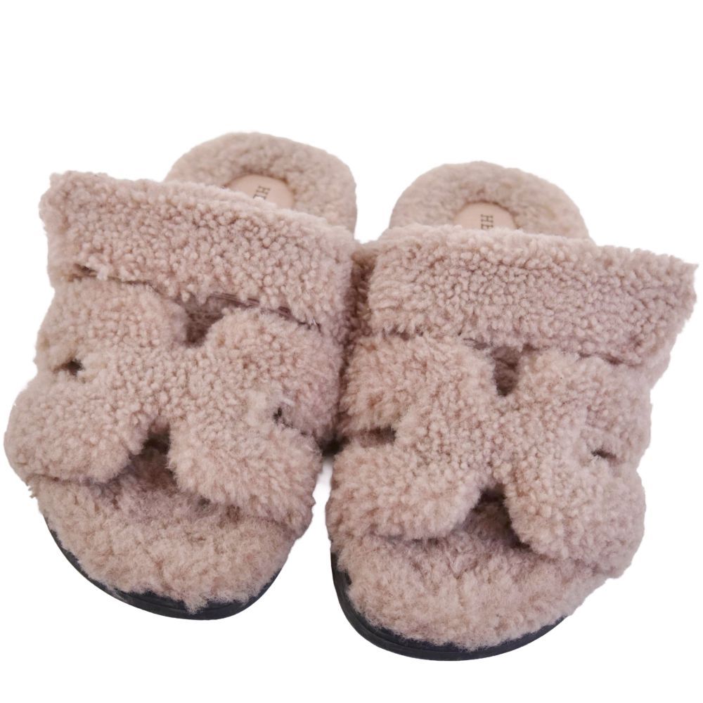 Hermes Sandals Chypre Logo Shearling Shoes — view 3