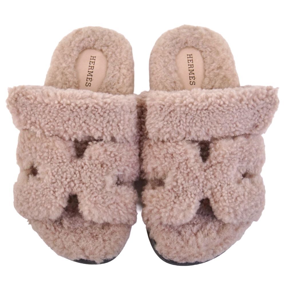 Hermes Sandals Chypre Logo Shearling Shoes — view 4