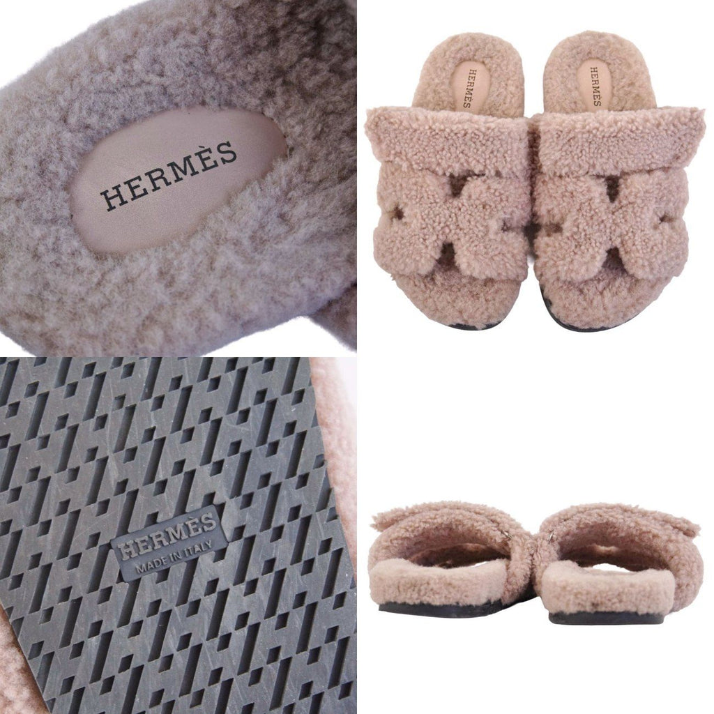 Hermes Sandals Chypre Logo Shearling Shoes — view 9