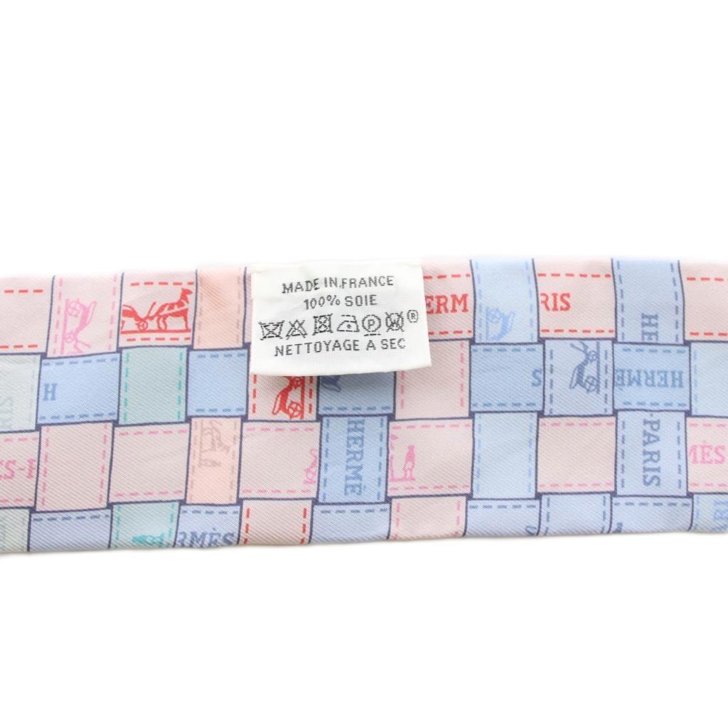 Hermes Bolduc Au Carre Scarf Ribbon Silk Light Blue Pink YT — view 3