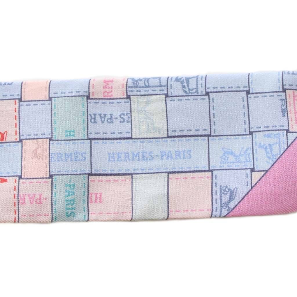 Hermes Bolduc Au Carre Scarf Ribbon Silk Light Blue Pink YT — view 4