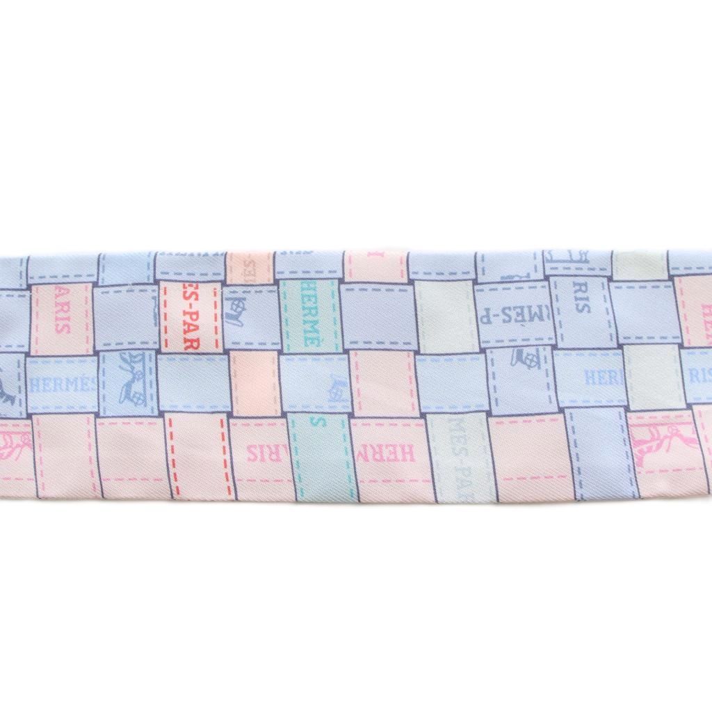 Hermes Bolduc Au Carre Scarf Ribbon Silk Light Blue Pink YT — view 5