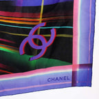 Chanel Scarf CC Logo Geometric Pattern Silk Blue Black YT — view 5