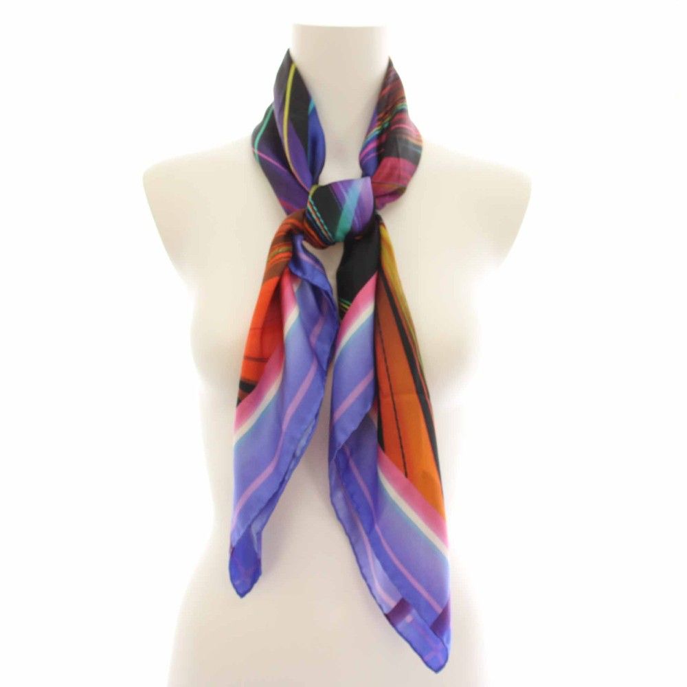 Chanel Scarf CC Logo Geometric Pattern Silk Blue Black YT — view 3
