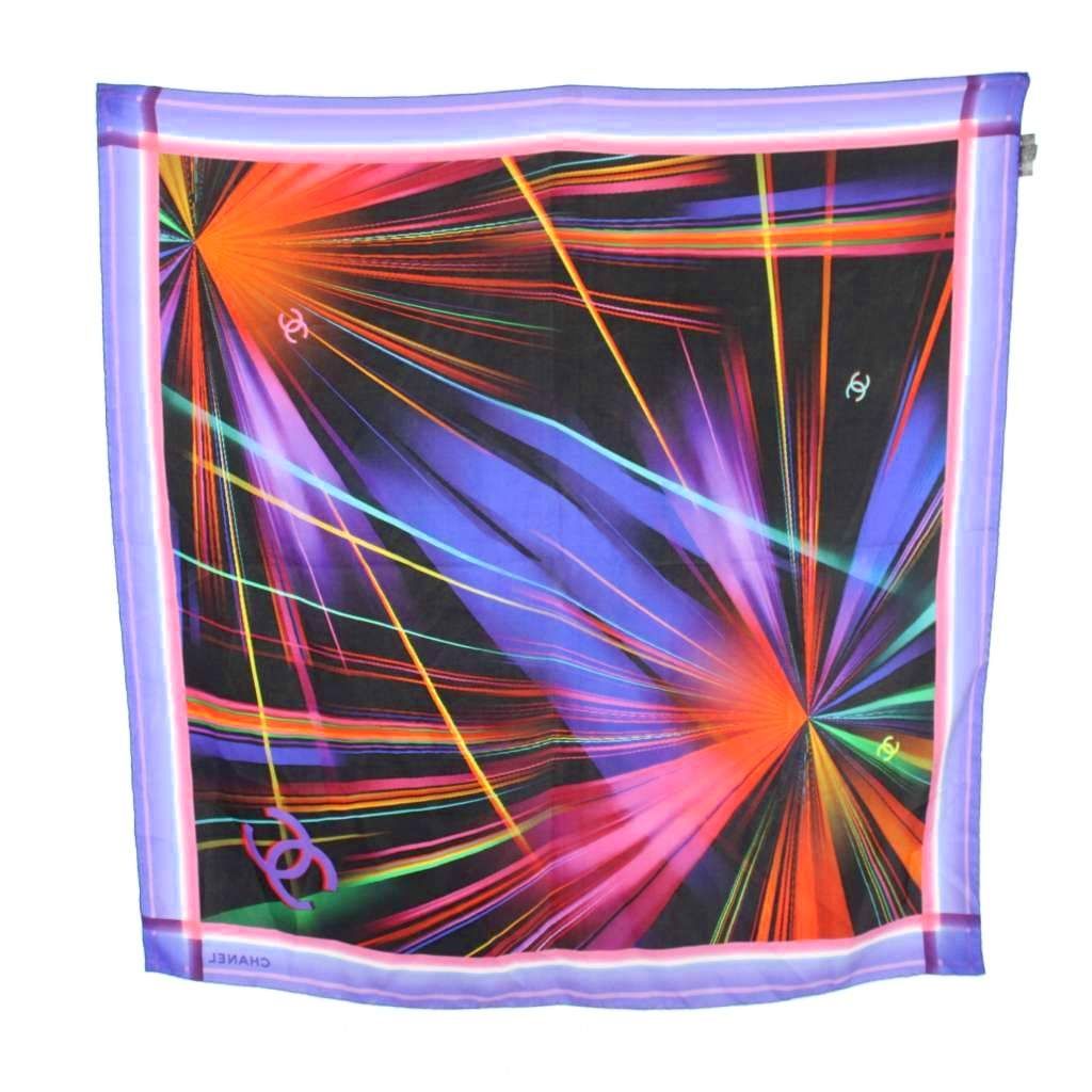 Chanel Scarf CC Logo Geometric Pattern Silk Blue Black YT — view 2