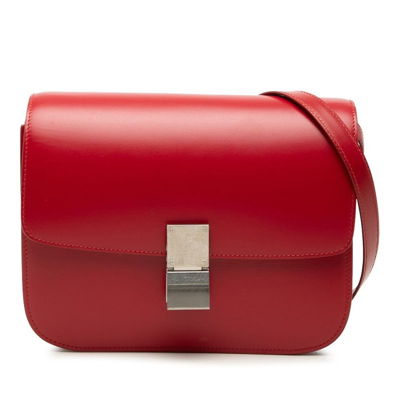 Celine Classic Box Crossbody Shoulder Bag Red Leather