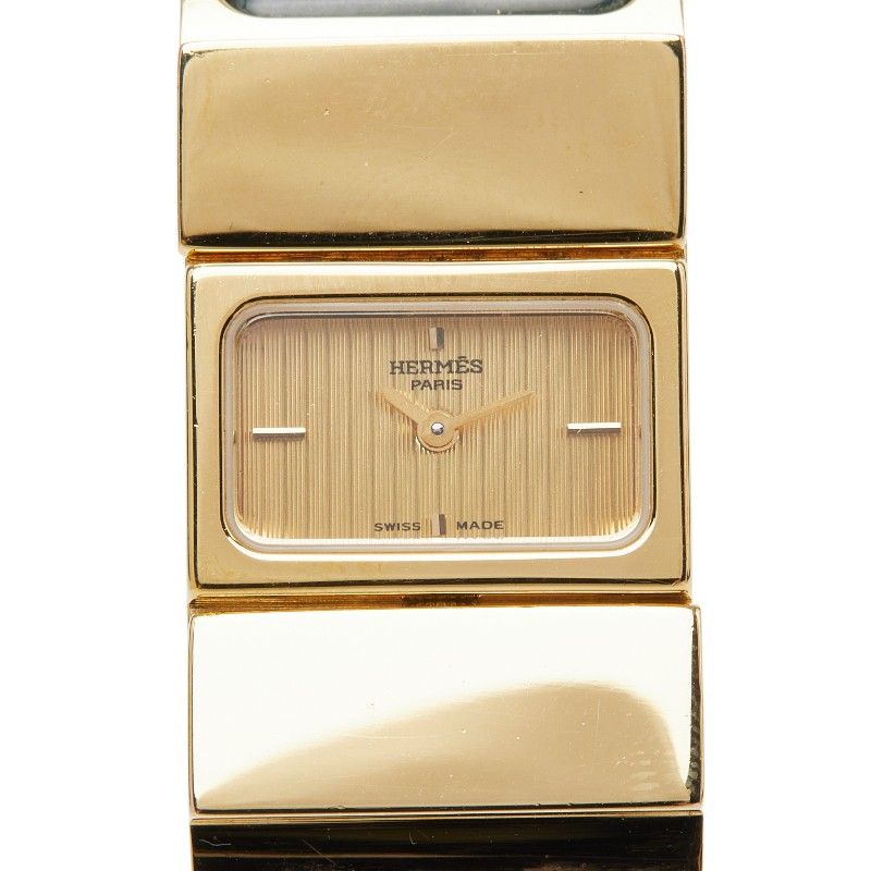Hermes Location Cloisonne Bangle Watch Gold Green Plated