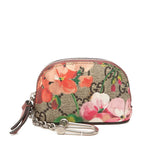 Gucci GG Blue Mus Floral Flower Coin Purse Pouch Beige Pink Leather