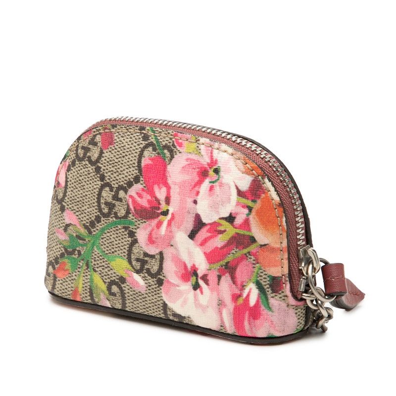 Gucci GG Blue Mus Floral Flower Coin Purse Pouch Beige Pink Leather — view 2
