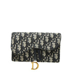 Dior Oblique Saddle Jacquard Belt Bag Shoulder Pouch Beige Navy Canvas Leather