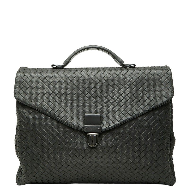 Bottega Veneta Intrecciato Business Briefcase Gray Leather