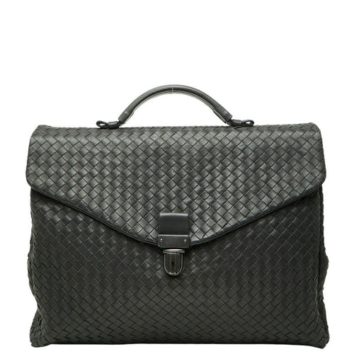 Bottega Veneta Intrecciato Business Briefcase Gray Leather
