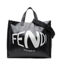 Fendi Big Logo Fish Eye Tote Shoulder Bag 2-Way Black White Leather