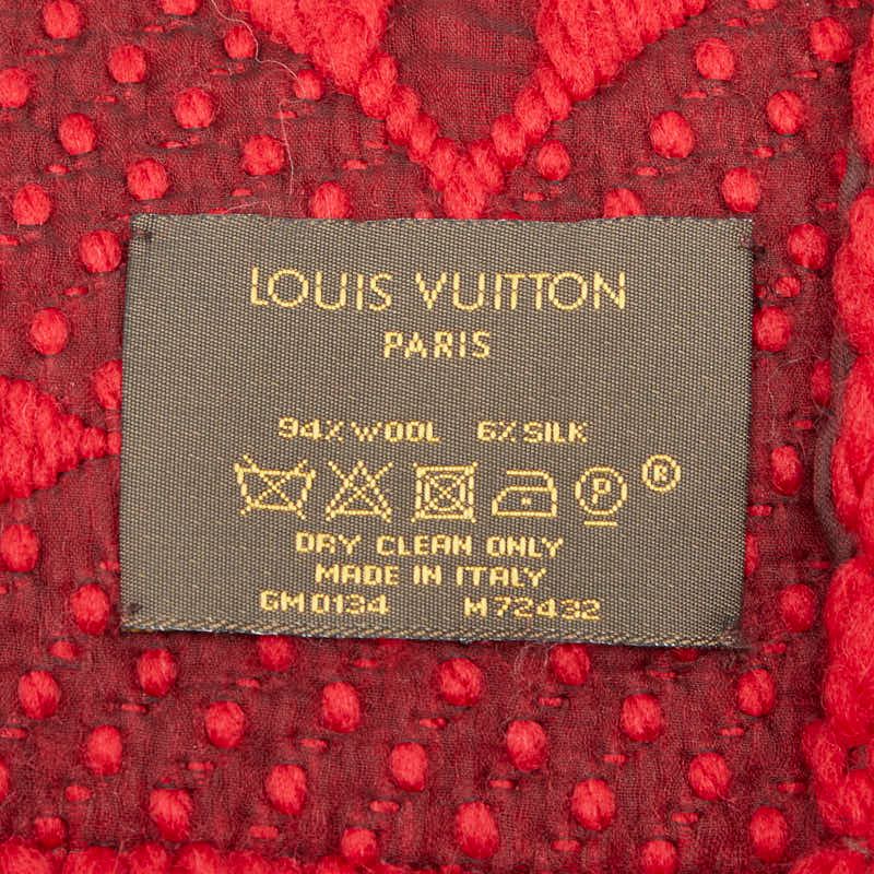 Louis Vuitton Monogram Echarpe Logo Mania Scarf Red Wool Silk — view 3