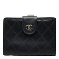 Chanel CC Logo Bicolor Bifold Wallet Black Leather