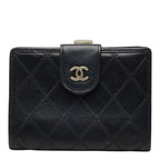 Chanel CC Logo Bicolor Bifold Wallet Black Leather