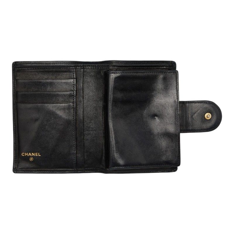 Chanel CC Logo Bicolor Bifold Wallet Black Leather — view 6
