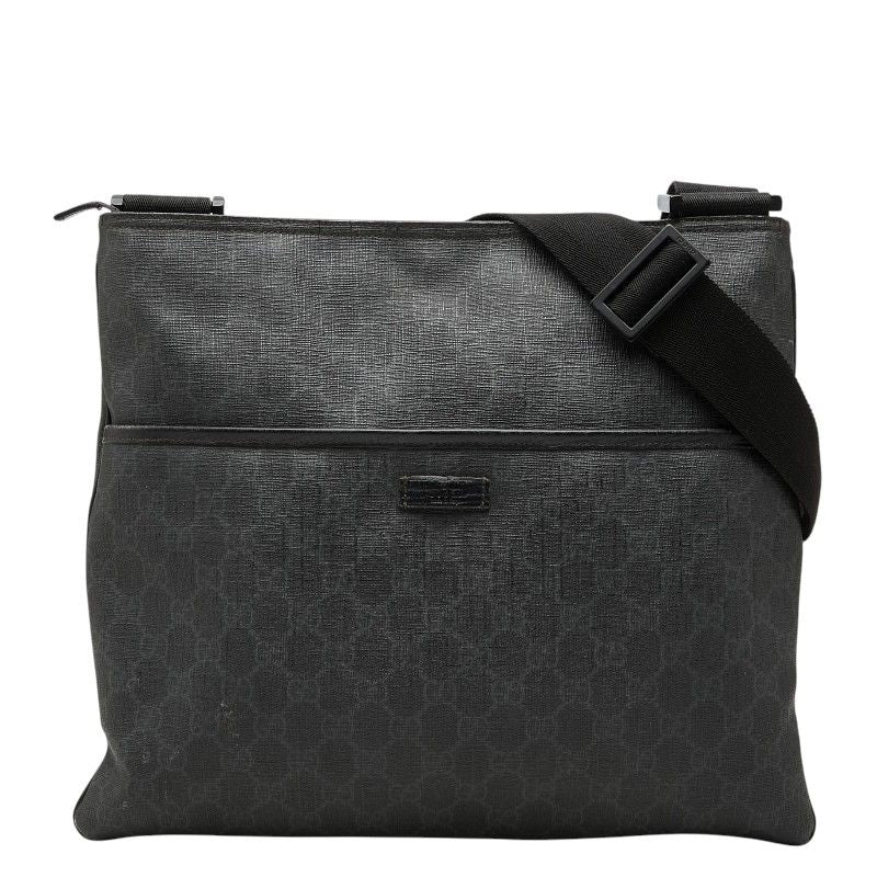 Gucci GG Supreme Crossbody Shoulder Bag Black Gray Leather