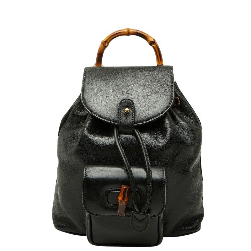 Gucci Bambu Backpack 003 Black Leather