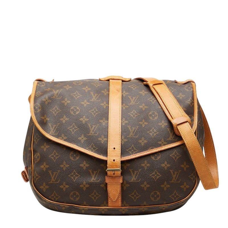 Louis Vuitton Monogram Saumur 35 Crossbody Shoulder Bag Brown Leather