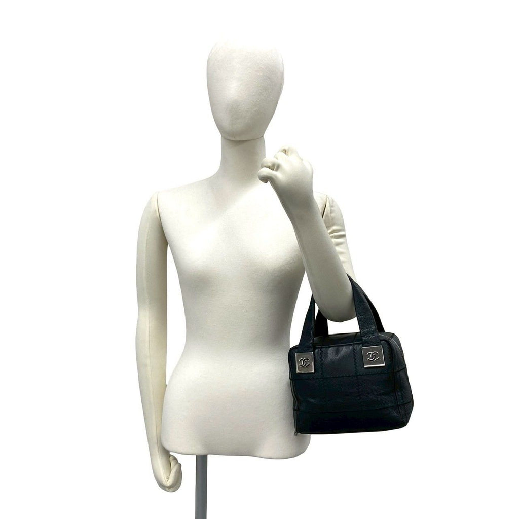 Chanel With Card Choco Bar Caviar Leather Mini Boston Bag Black — view 2