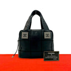 Chanel With Card Choco Bar Caviar Leather Mini Boston Bag Black