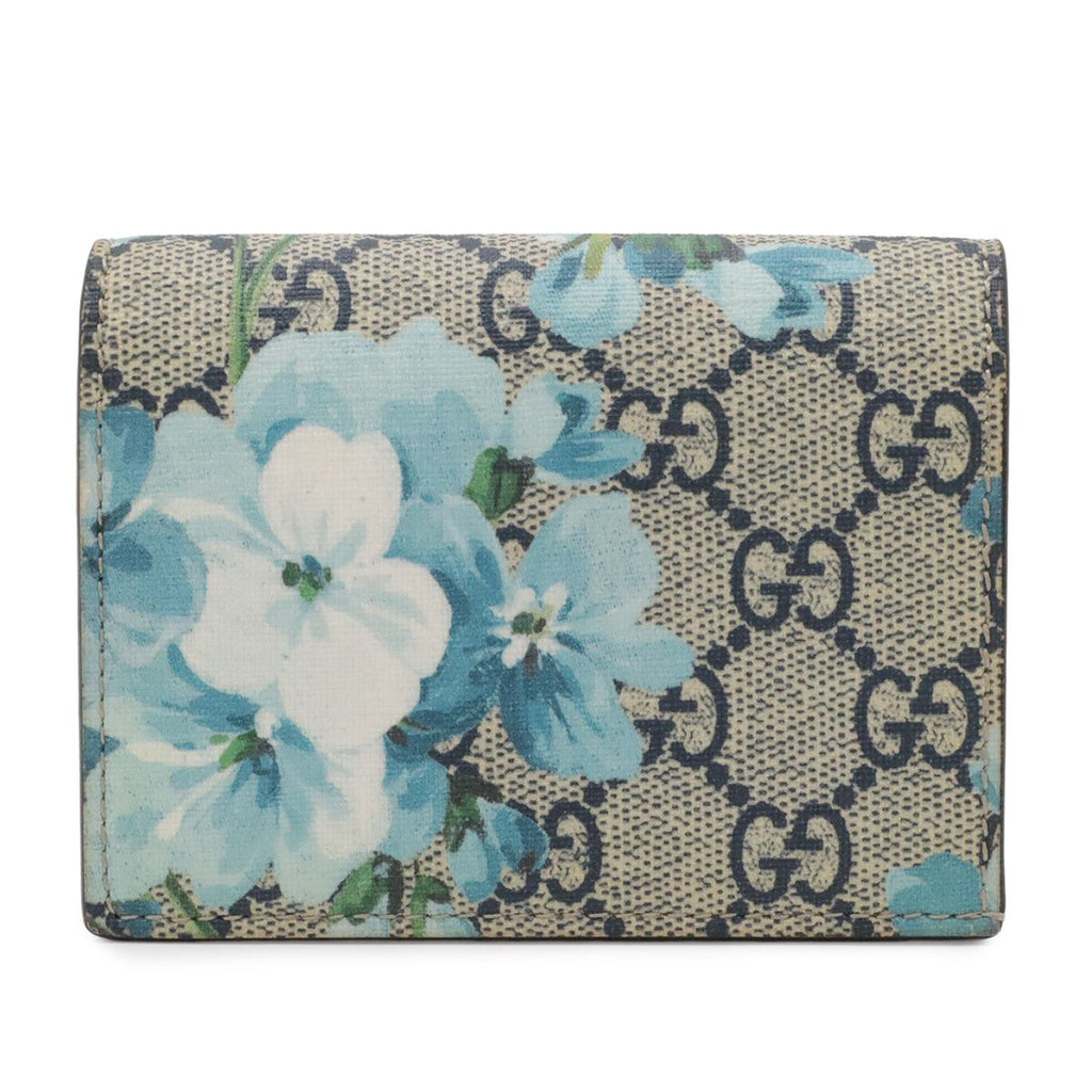 Gucci GG Blue Mus Supreme Compact Wallet Bifold Flower Floral Pattern Multi