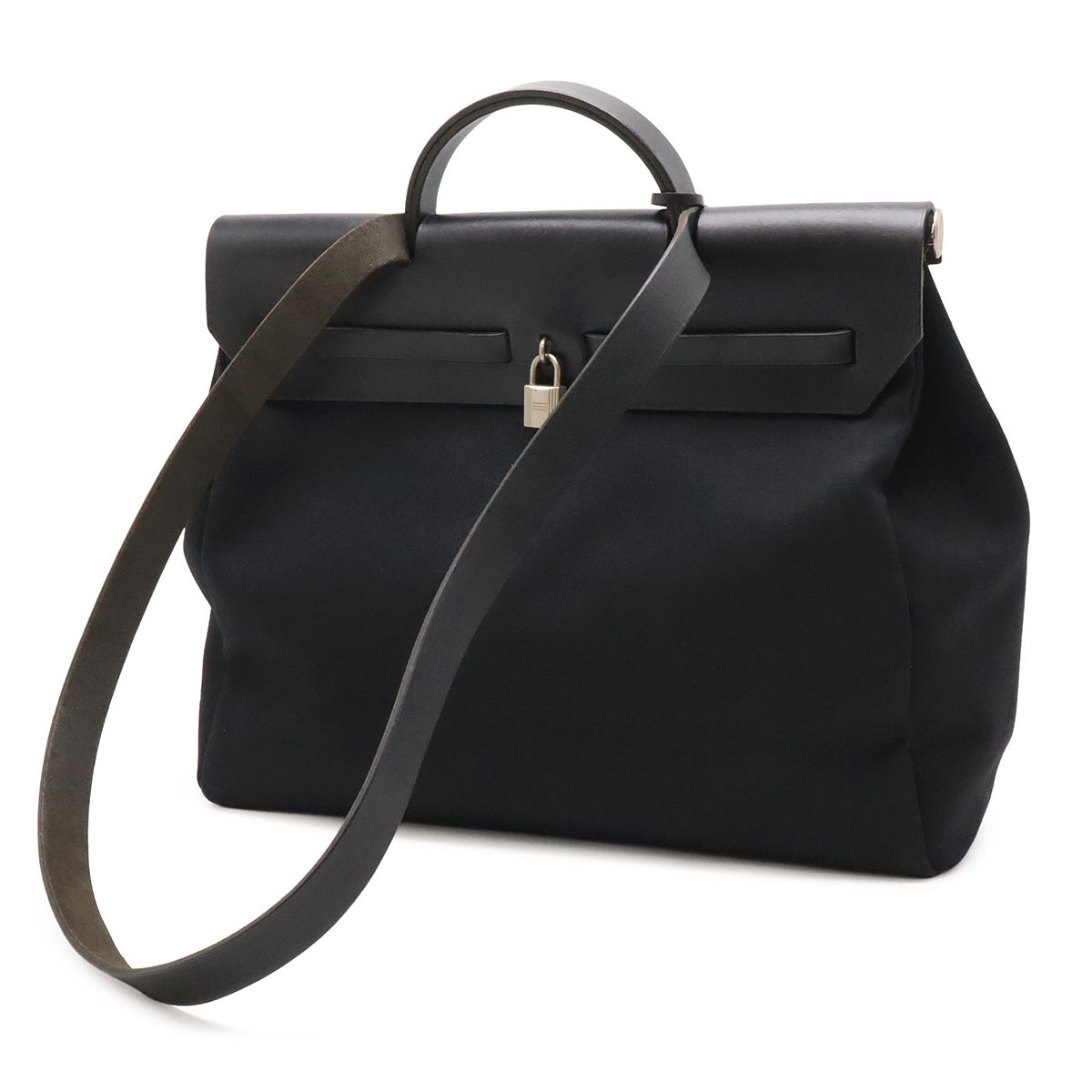 Hermes Herbag MM 2-Way Shoulder Bag Toile Officier Canvas Black Stopper Out of — view 2