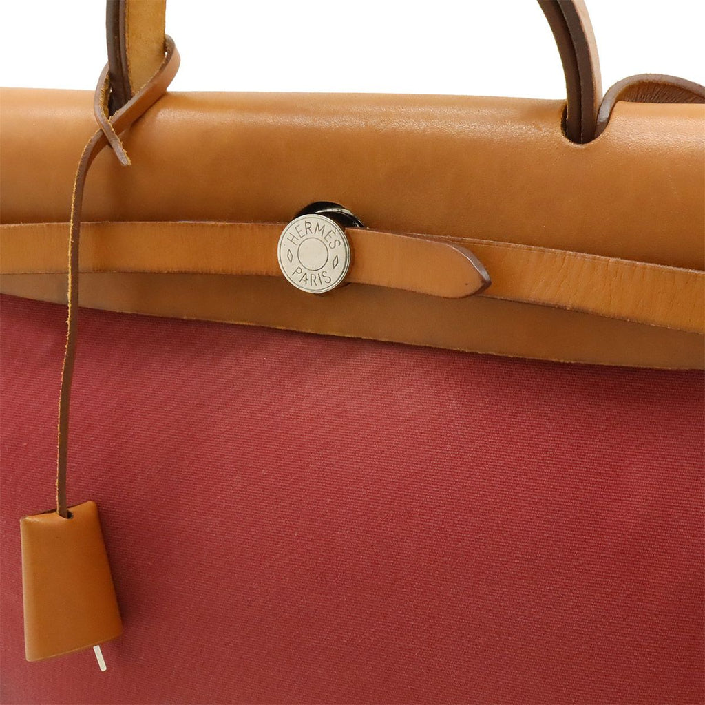 Hermes Herbag Zip PM 2-Way Shoulder Bag Toile Officier Leather Red Pouch — view 8