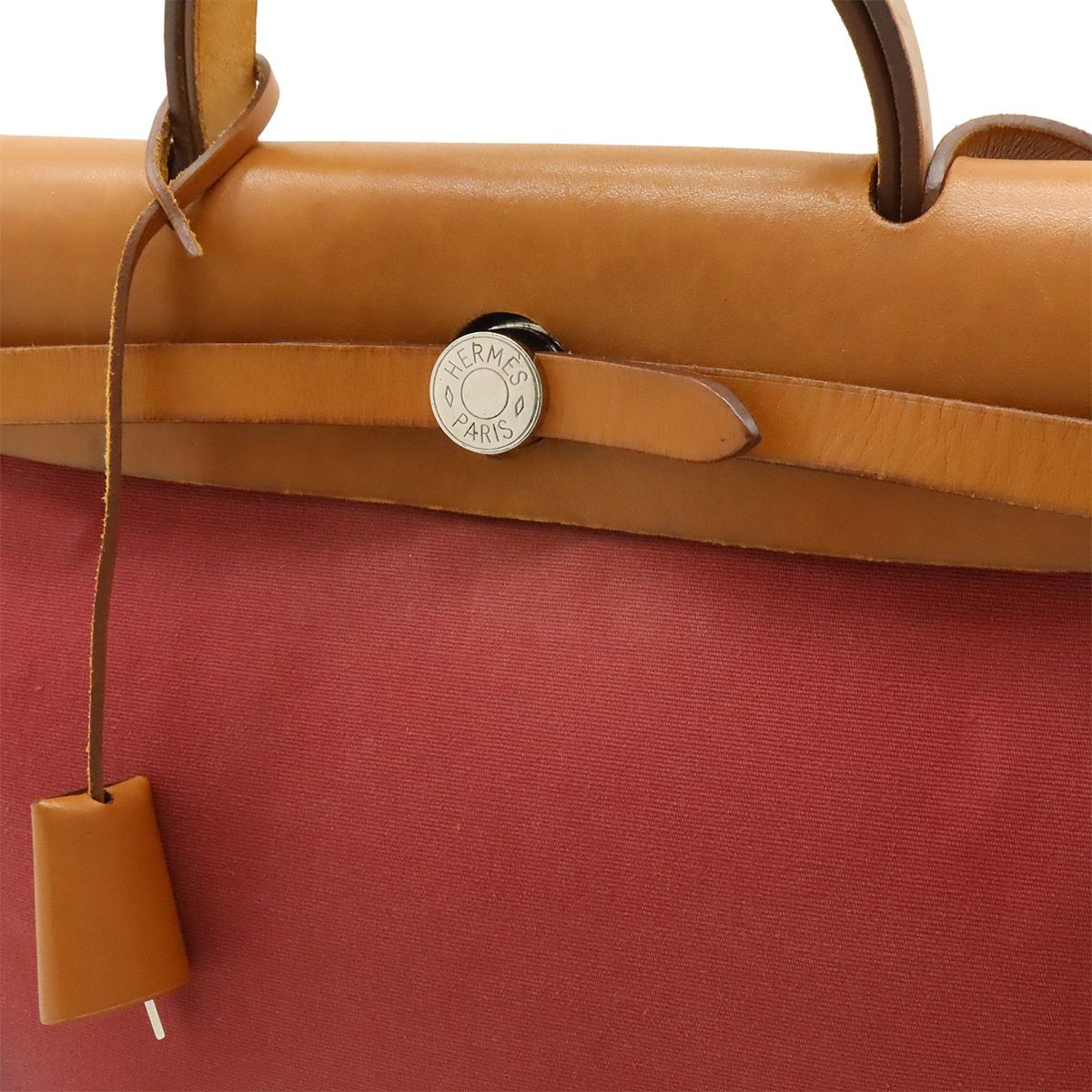 Hermes Herbag Zip PM 2-Way Shoulder Bag Toile Officier Leather Red Pouch — view 8