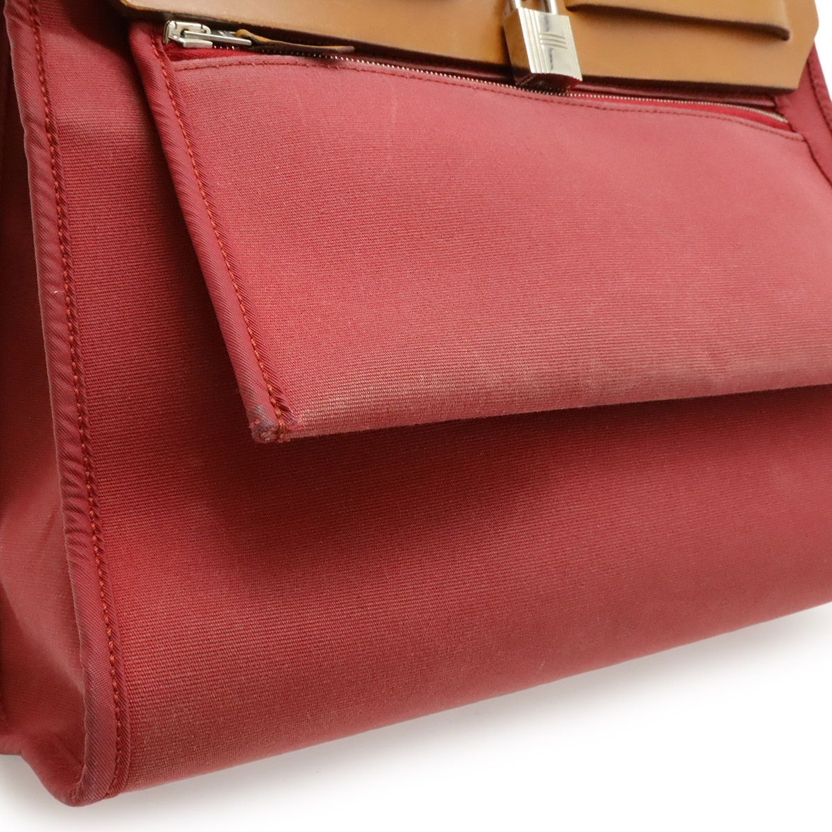 Hermes Herbag Zip PM 2-Way Shoulder Bag Toile Officier Leather Red Pouch — view 7