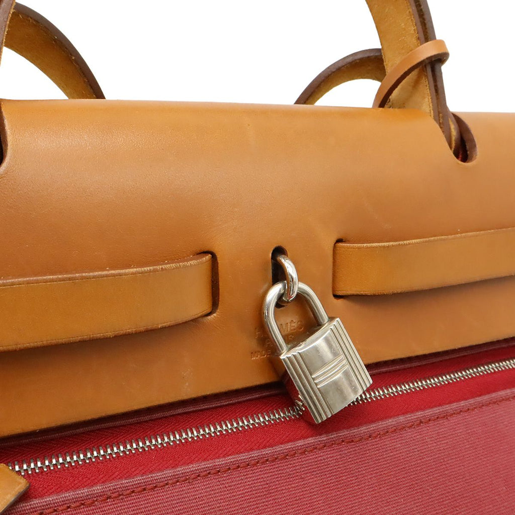 Hermes Herbag Zip PM 2-Way Shoulder Bag Toile Officier Leather Red Pouch — view 6