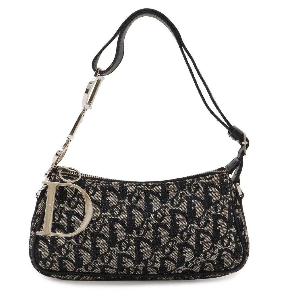Dior Trotter Shoulder Bag Canvas Leather Navy Silver