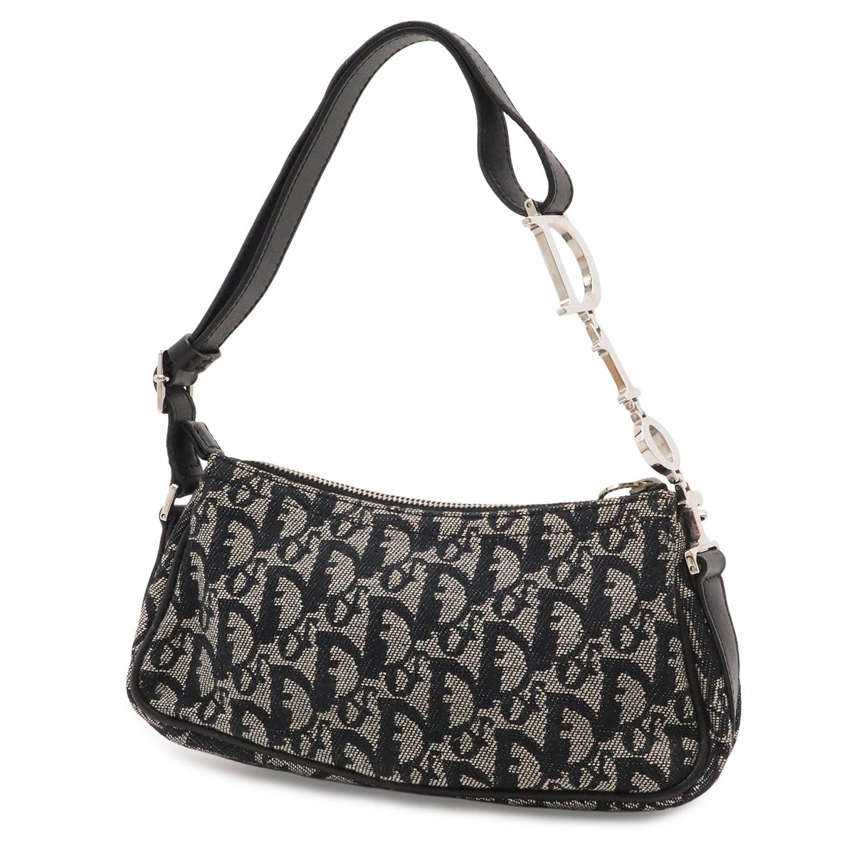 Dior Trotter Shoulder Bag Canvas Leather Navy Silver — view 2