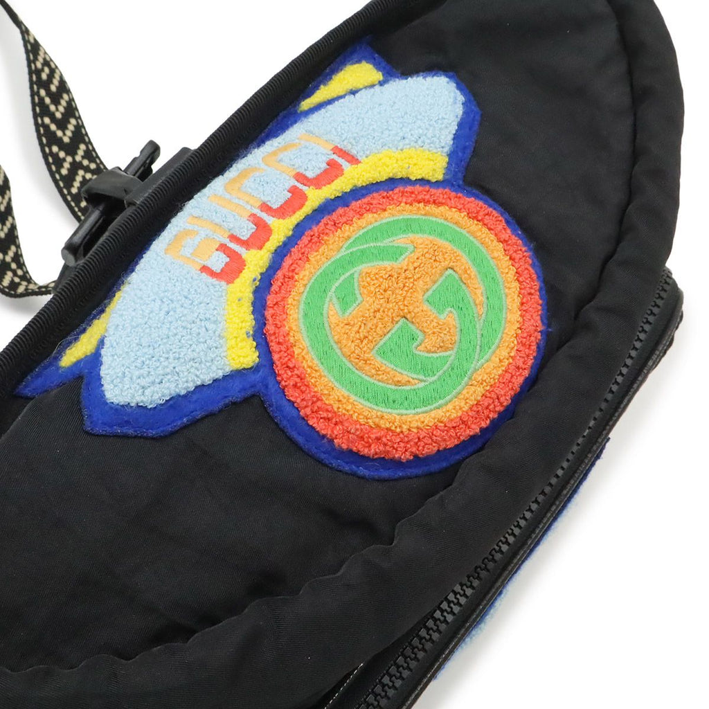 Gucci Terry Cloth Patch Belt Bag 2-Way Backpack Patchwork Nylon Black — view 6