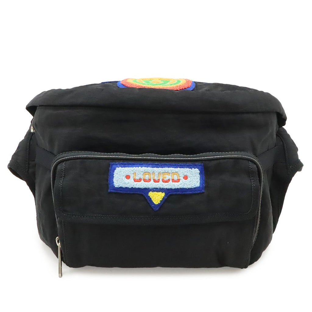 Gucci Terry Cloth Patch Belt Bag 2-Way Backpack Patchwork Nylon Black