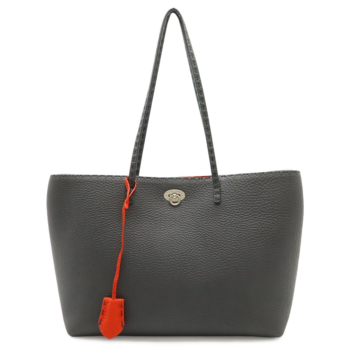 Fendi Carla Selleria Tote Shoulder Leather Gray Red Silver