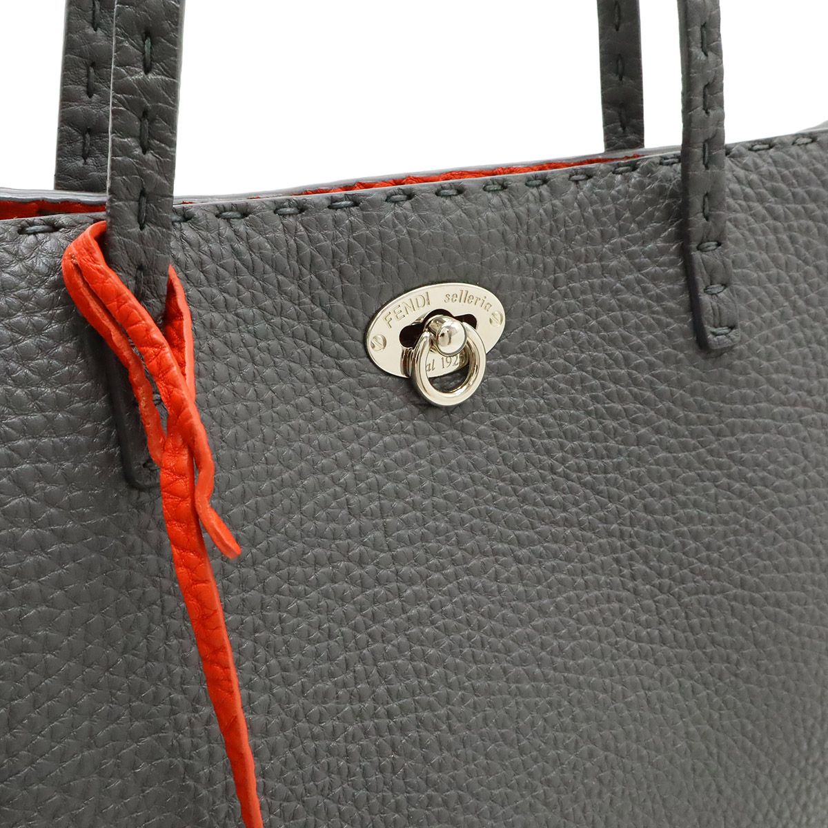 Fendi Carla Selleria Tote Shoulder Leather Gray Red Silver — view 7