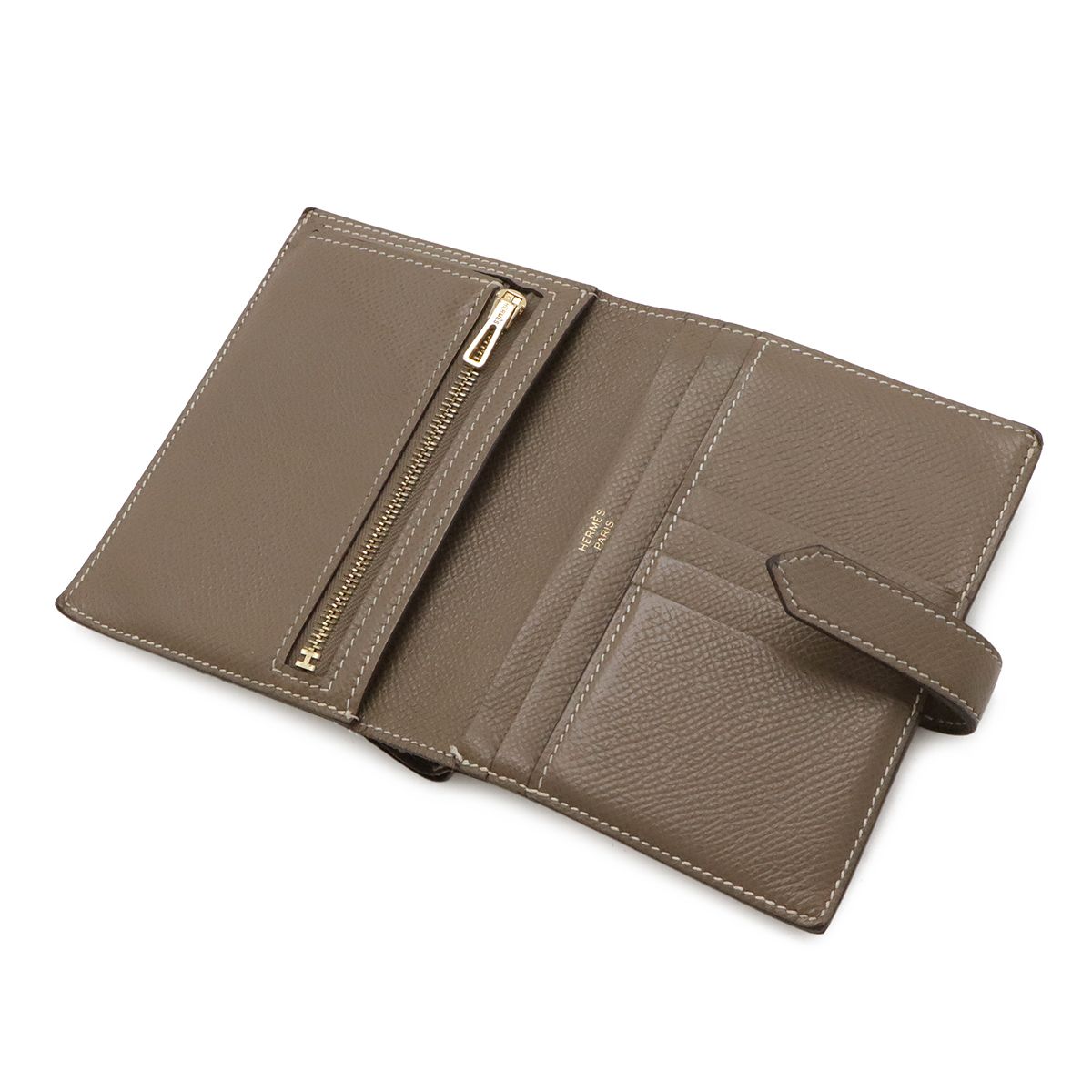 Hermes Bearn Compact Bifold Wallet Veau Epsom Etoupe Gray Ju Kei Gold — view 4