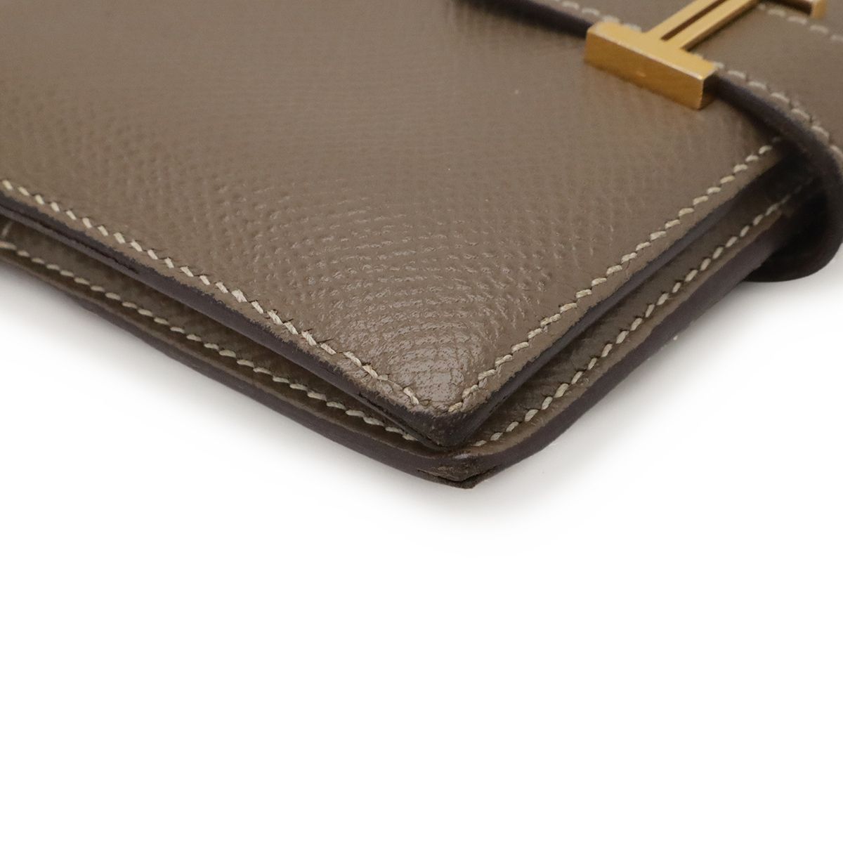 Hermes Bearn Compact Bifold Wallet Veau Epsom Etoupe Gray Ju Kei Gold — view 3