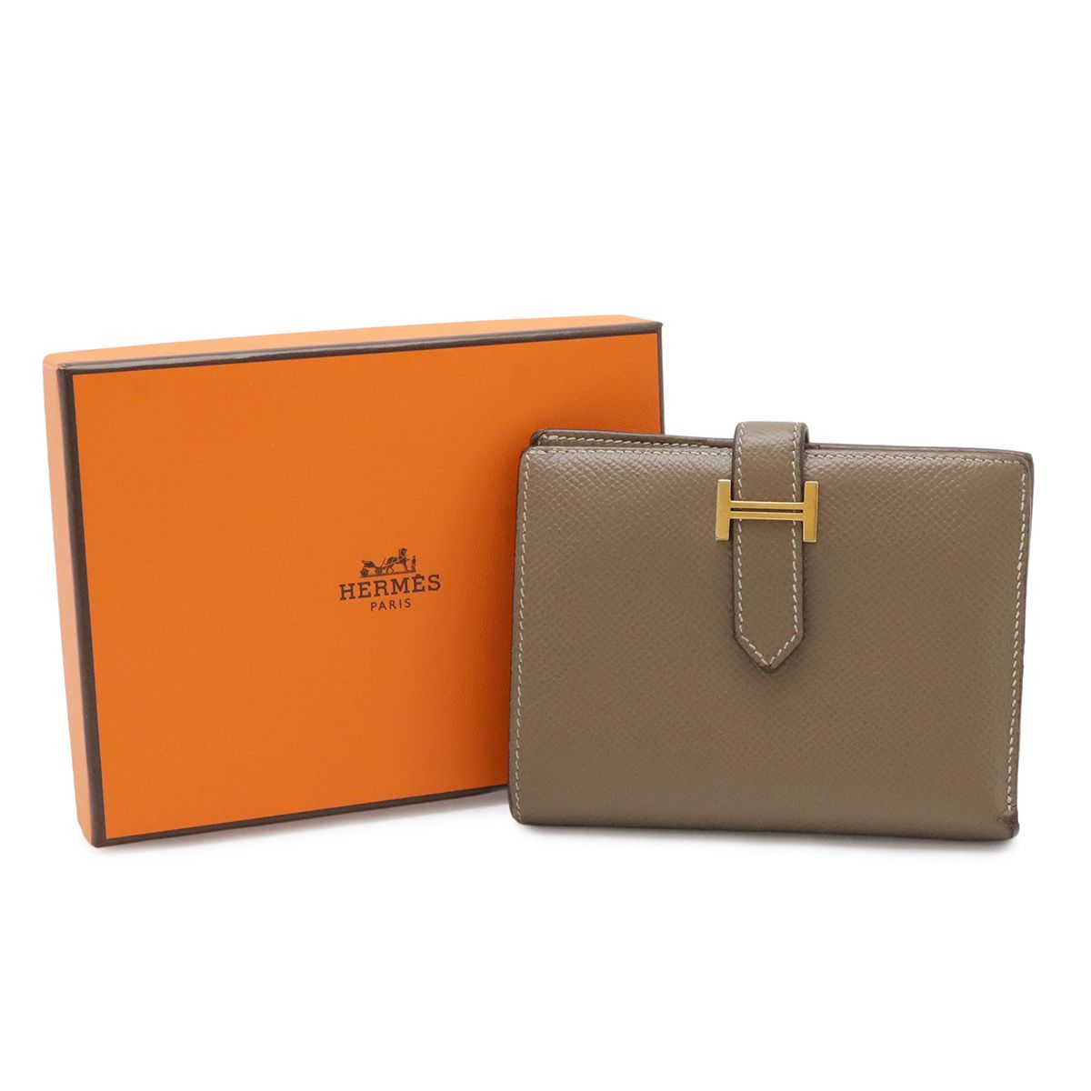 Hermes Bearn Compact Bifold Wallet Veau Epsom Etoupe Gray Ju Kei Gold — view 9