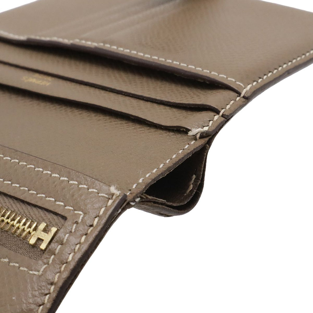 Hermes Bearn Compact Bifold Wallet Veau Epsom Etoupe Gray Ju Kei Gold — view 6