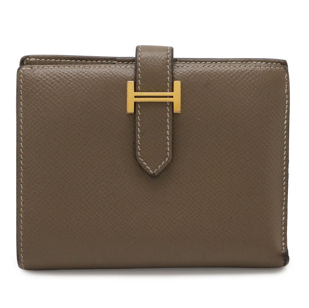 Hermes Bearn Compact Bifold Wallet Veau Epsom Etoupe Gray Ju Kei Gold