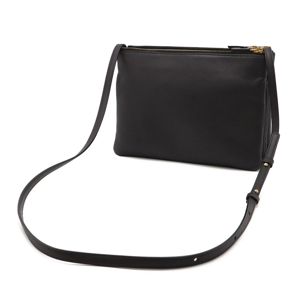 Celine Trio Large Shoulder Bag Pochette Crossbody Pouch Leather Gray Gold — view 2
