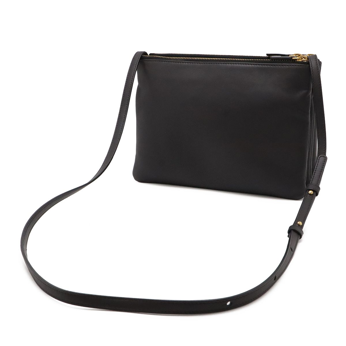 Celine Trio Large Shoulder Bag Pochette Crossbody Pouch Leather Gray Gold — view 2